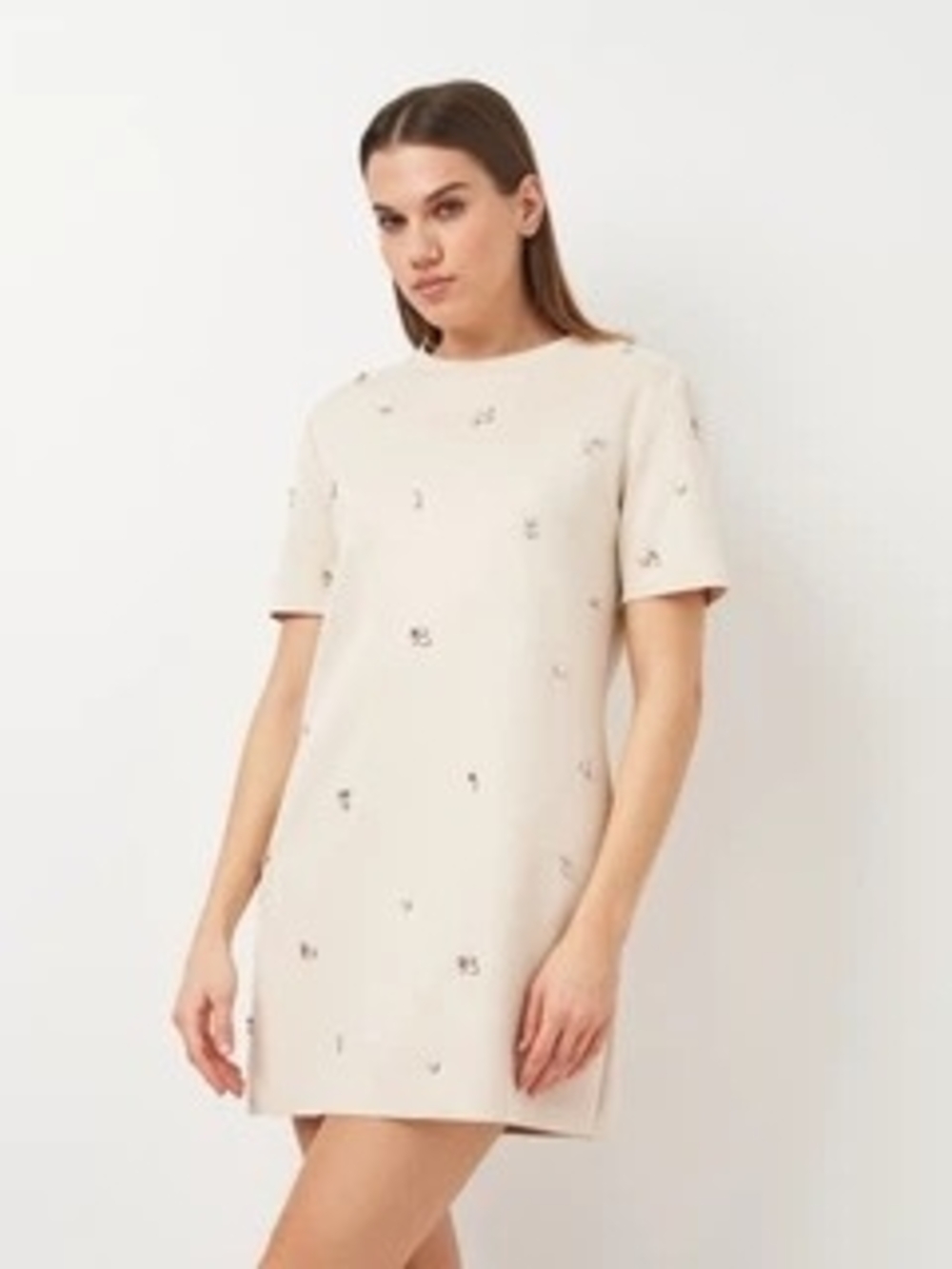 Zara Faux Suede Embellished Shift Dress | Cream | Size L